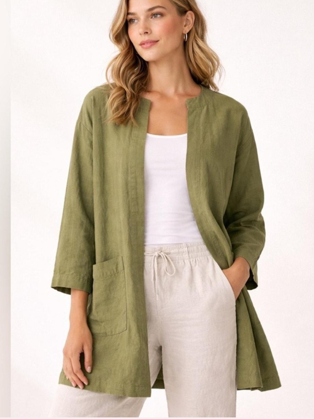 Organic cotton olive green jacket Eileen fisher size medium